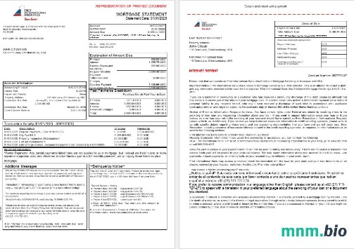 USA First International Bank & Trust wyciąg z kredytu hipotecznego w formatach Word i PDF, 3 strony 1-2